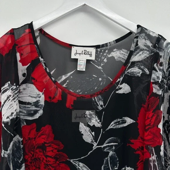 Joseph Ribkoff Top Shirt Size 10 Chiffon Overlay 3/4 Kimono Sleeve Romantic Boho - Picture 4 of 12